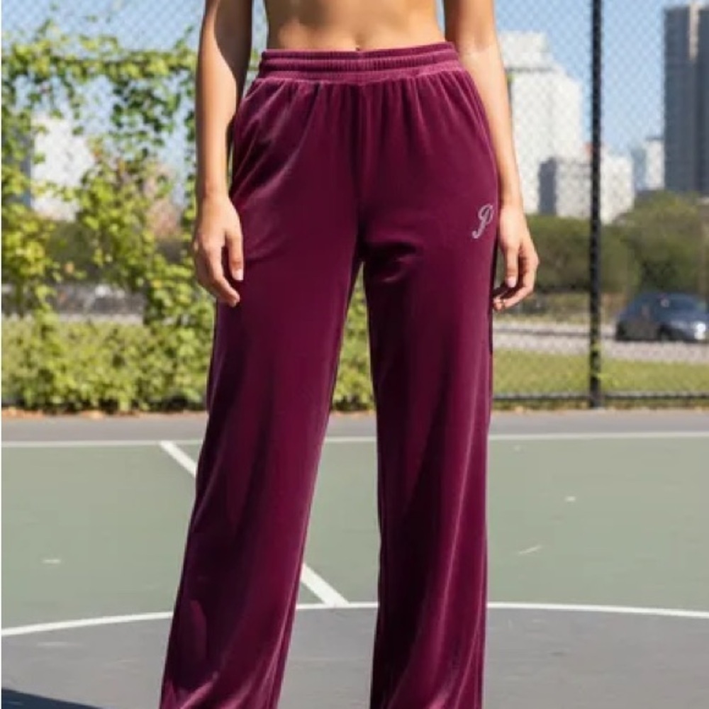 PINK Victoria's Secret Burgundy Velour Track Pants